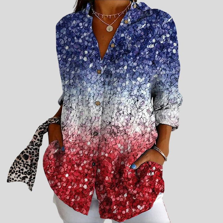 Lýdie - Camisa Degradê Elegance Modrá & Červená