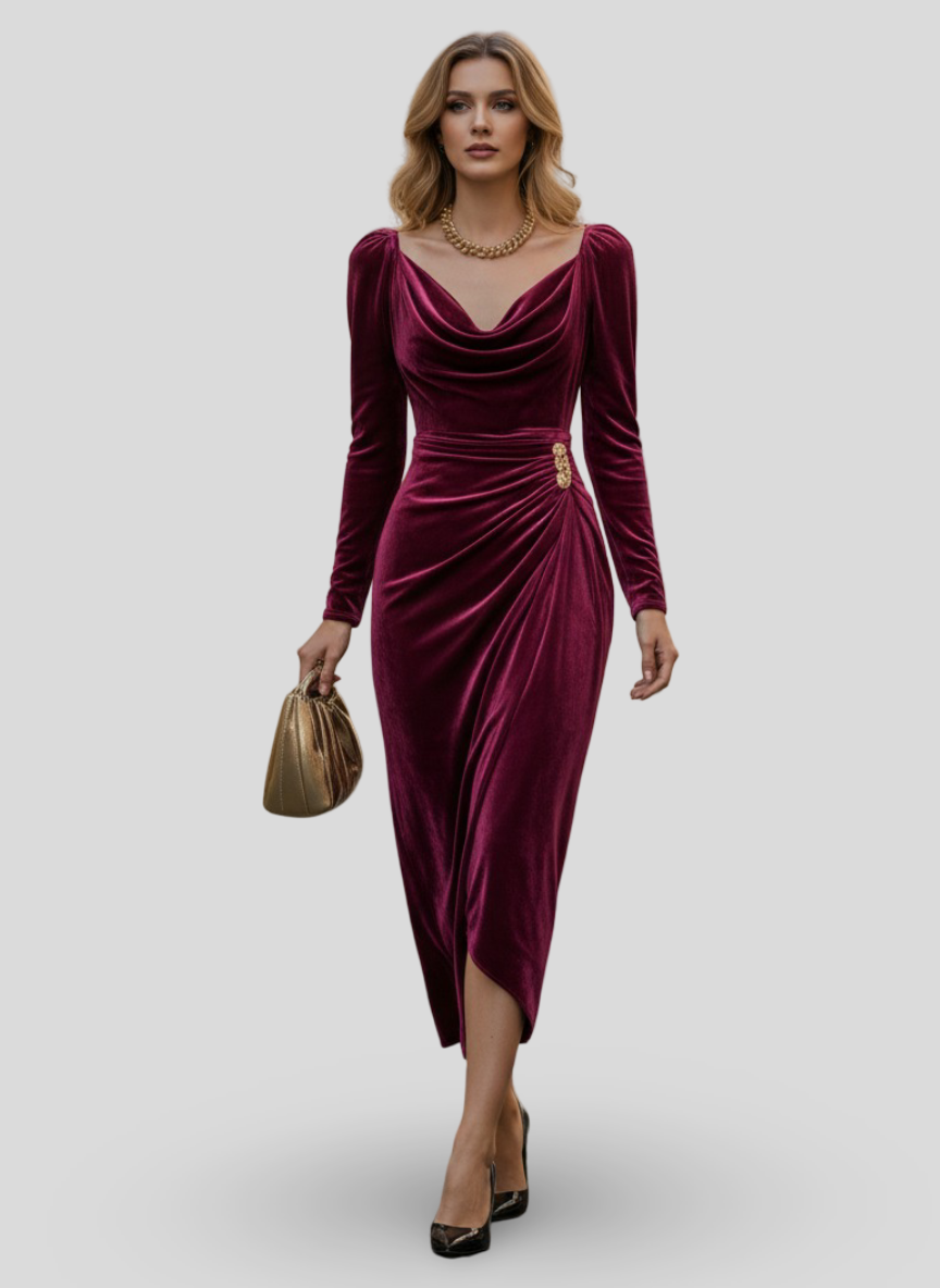 Sylvana – Midi šaty z sametu s vyřezávanou elegancí