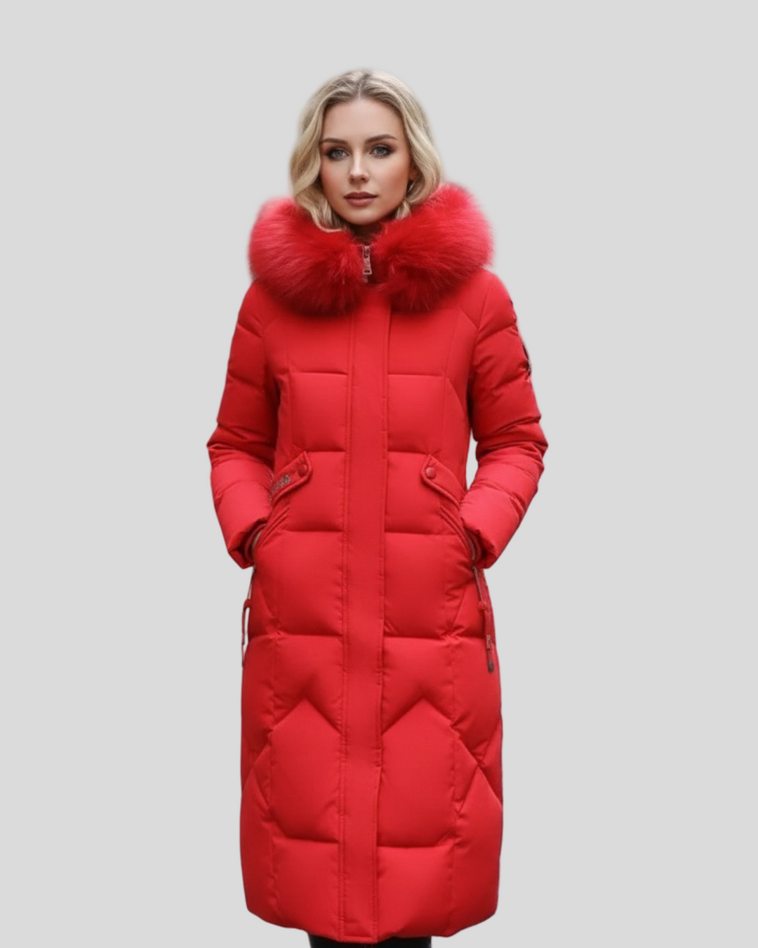 Šárka - Dlouhý puffer kabát s luxusním kožíškem