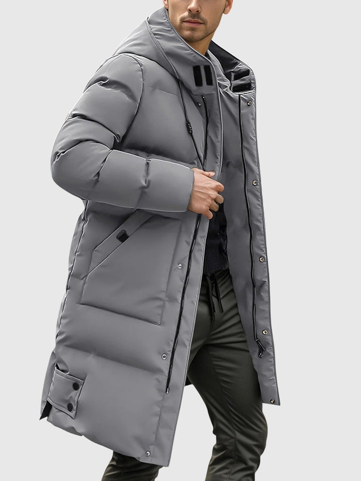 Jan – Dlouhý prošívaný kabát s kapucí