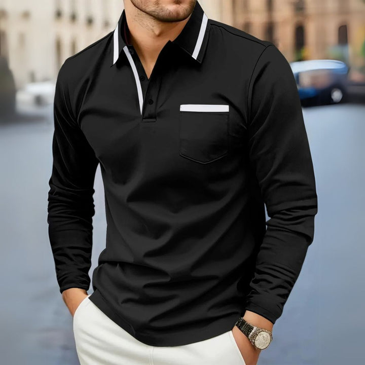 Leonard - Pánská polo košile s dlouhým rukávem a kontrastními detaily