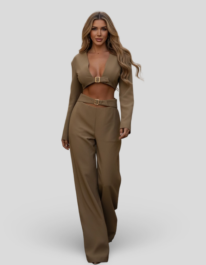 Loana - Sada Top Cropped & Kalhoty s Vysokým Pasem