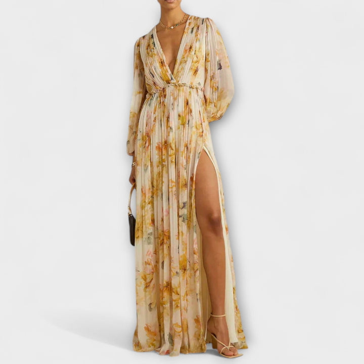 Maja - Dlouhé květinové zavinovací šaty
