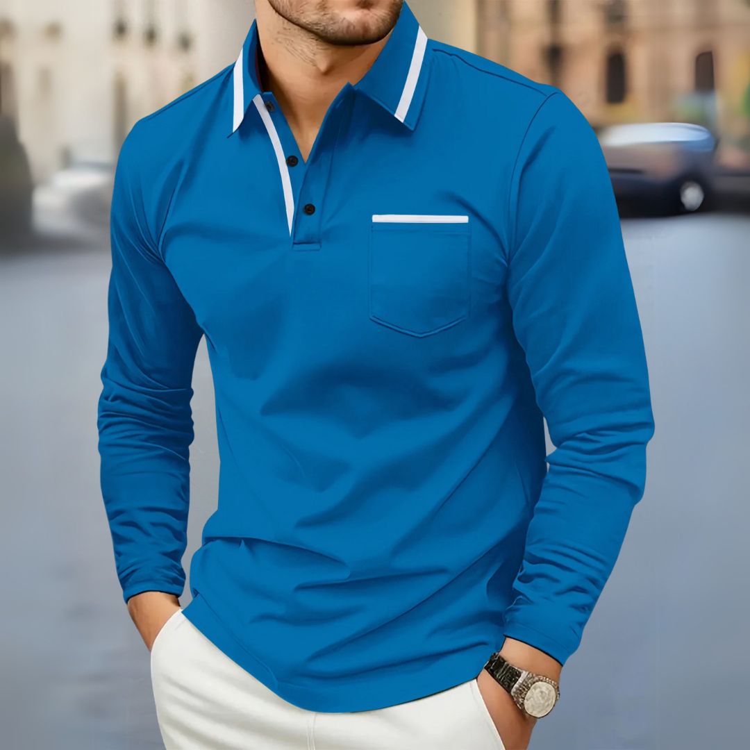Leonard - Pánská polo košile s dlouhým rukávem a kontrastními detaily