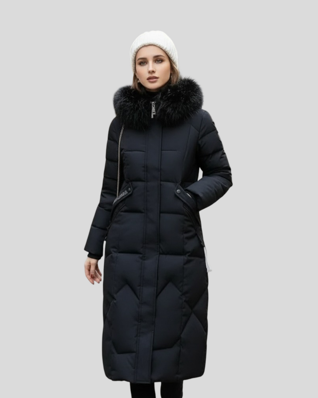 Šárka - Dlouhý puffer kabát s luxusním kožíškem