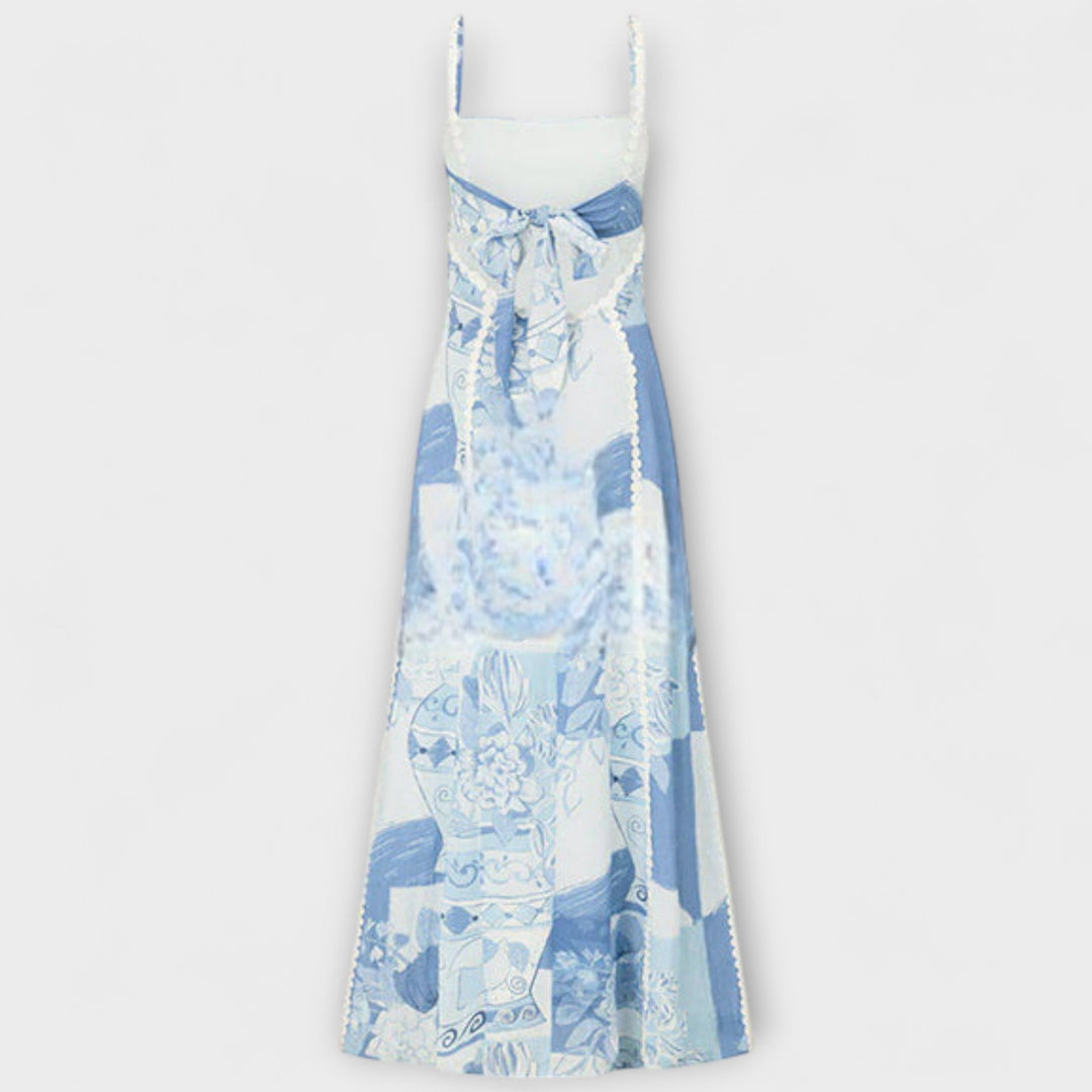 Adéla - Dlouhé šaty s potiskem z lněné směsi