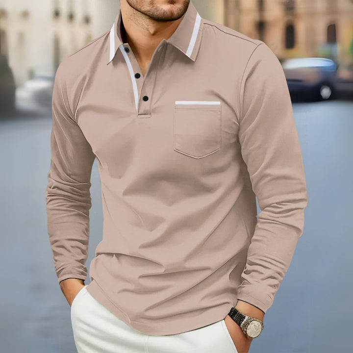 Leonard - Pánská polo košile s dlouhým rukávem a kontrastními detaily