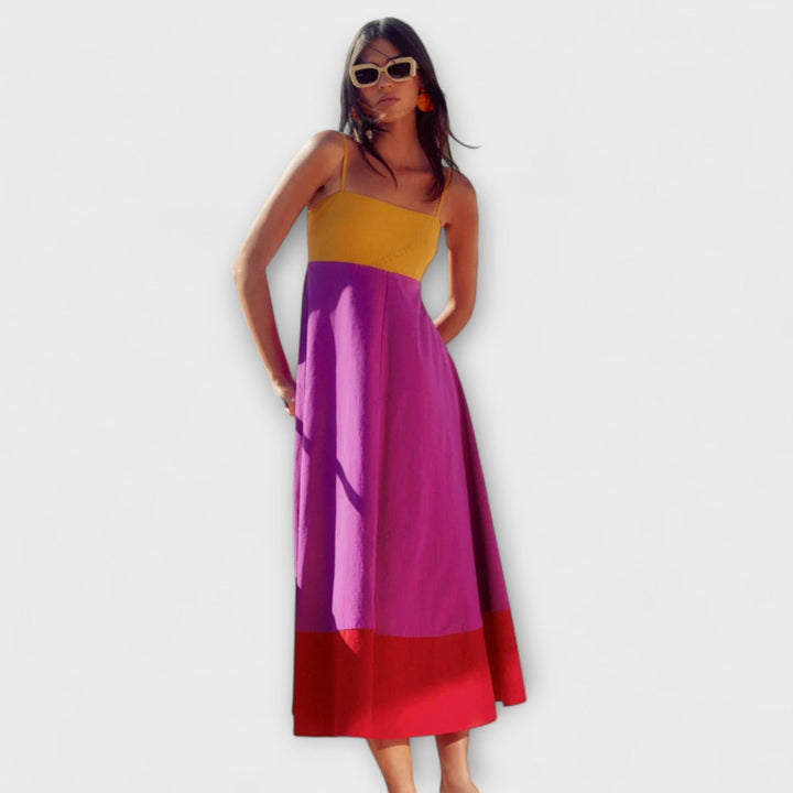 Jolana - Šaty s tenkými ramínky a barevnými bloky
