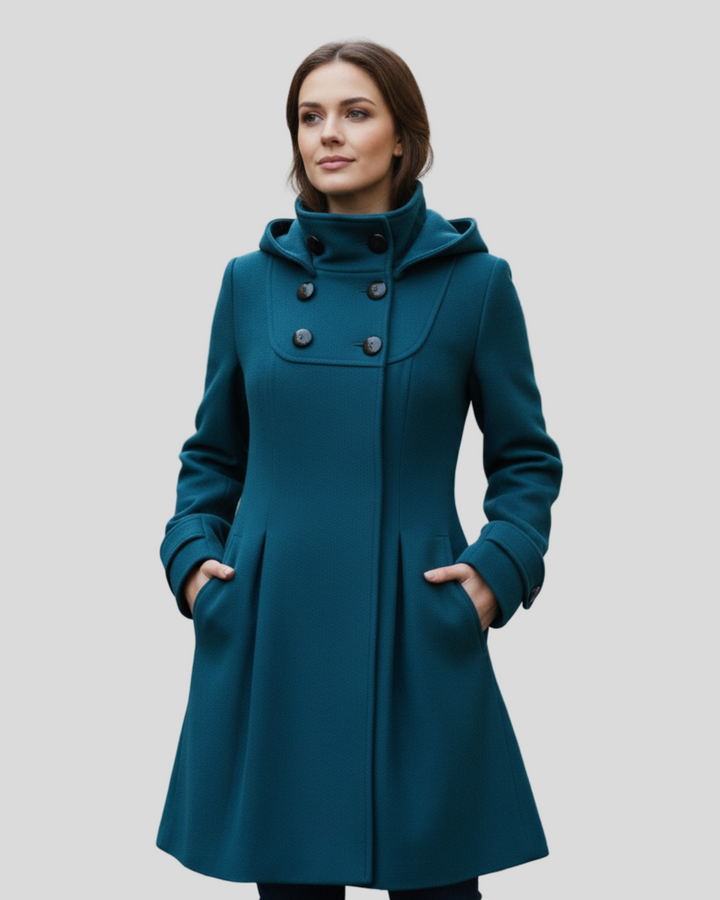 Helena - Klasický kabát s knoflíky a kapucí