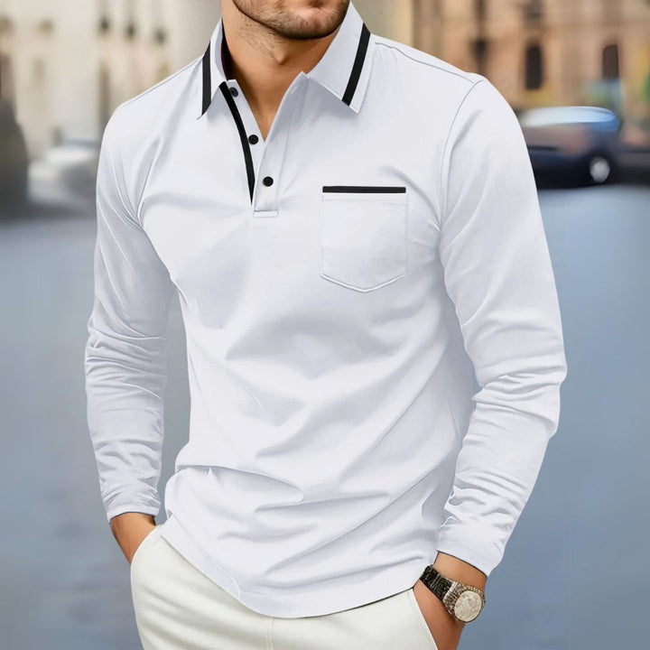 Leonard - Pánská polo košile s dlouhým rukávem a kontrastními detaily