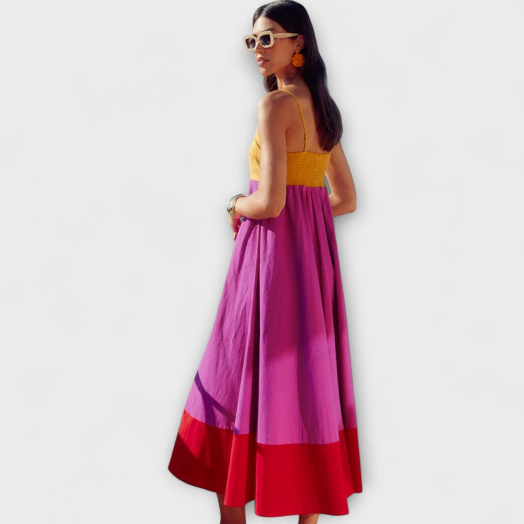 Jolana - Šaty s tenkými ramínky a barevnými bloky