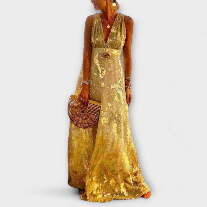 Marina - Dlouhé šaty s detaily z flitrů a výstřihem do V