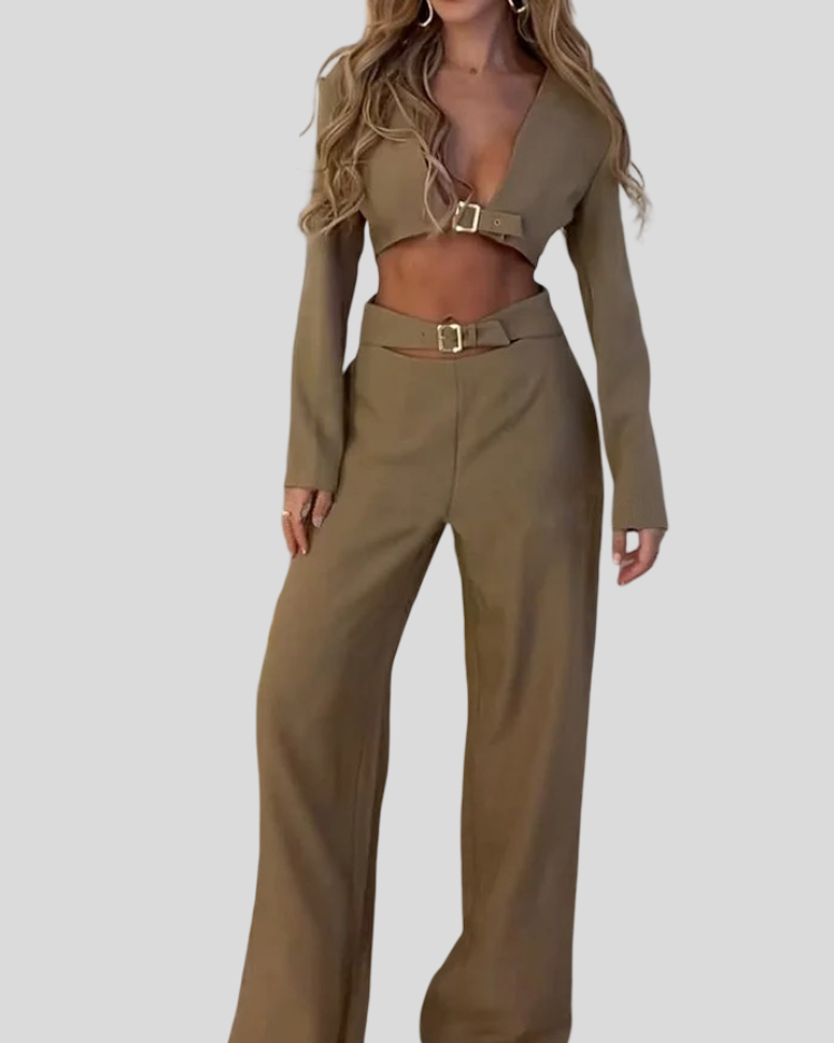 Loana - Sada Top Cropped & Kalhoty s Vysokým Pasem