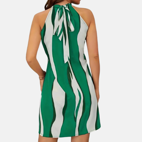 Radomíra - Šaty s krátkými zavázanými ramínky a pruhovaným vzorem.