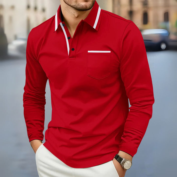 Leonard - Pánská polo košile s dlouhým rukávem a kontrastními detaily