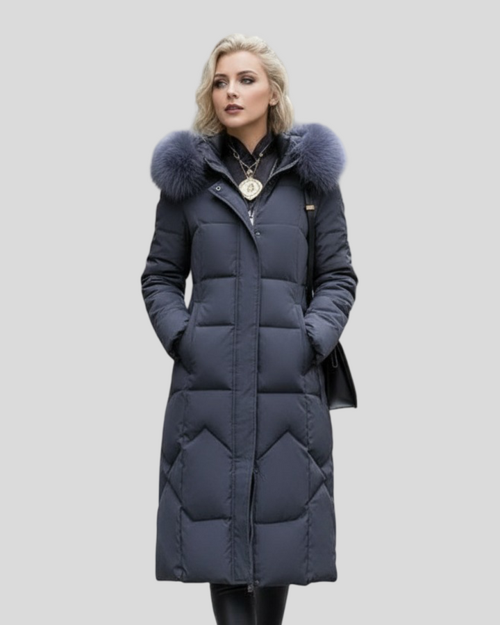 Šárka - Dlouhý puffer kabát s luxusním kožíškem