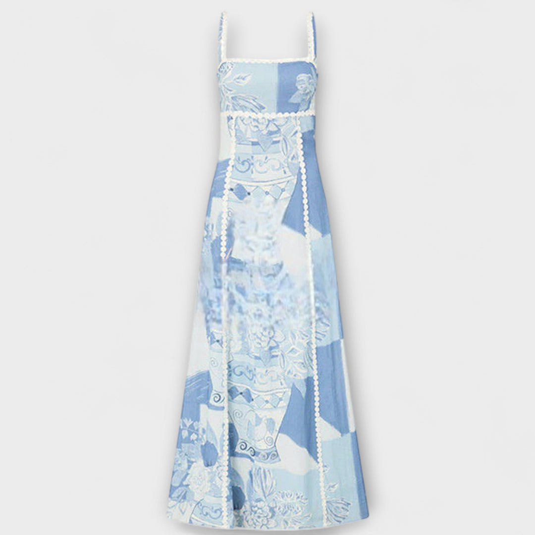 Adéla - Dlouhé šaty s potiskem z lněné směsi