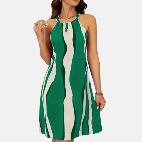 Radomíra - Šaty s krátkými zavázanými ramínky a pruhovaným vzorem.