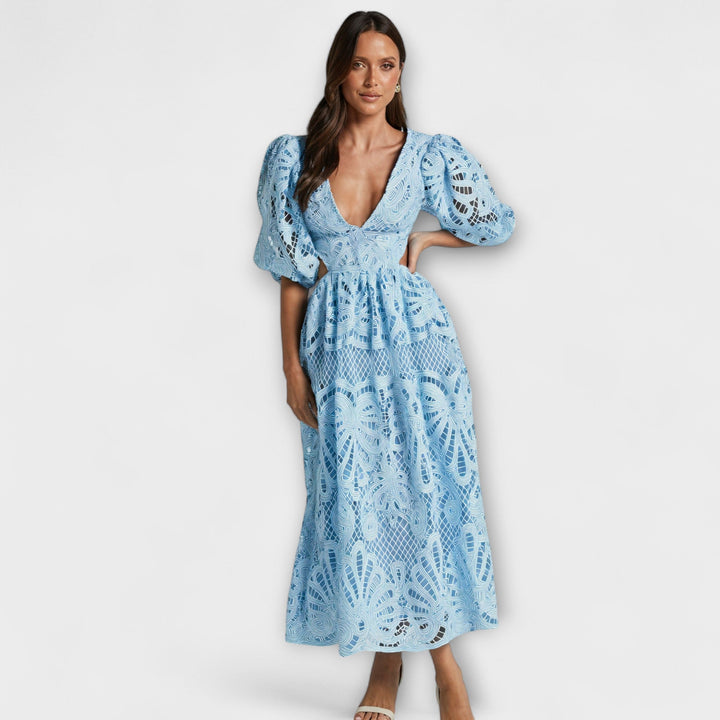 Zita - Midi šaty s vyšíváním a výřezy.