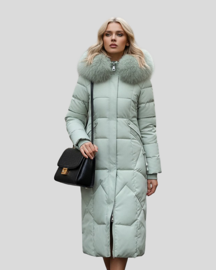 Šárka - Dlouhý puffer kabát s luxusním kožíškem