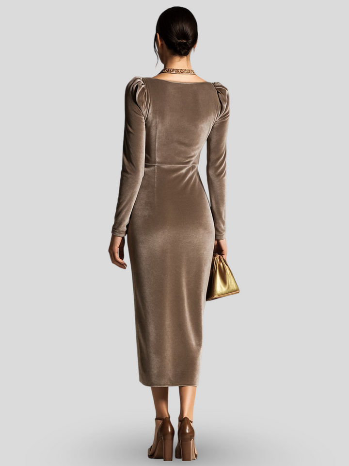 Sylvana – Midi šaty z sametu s vyřezávanou elegancí