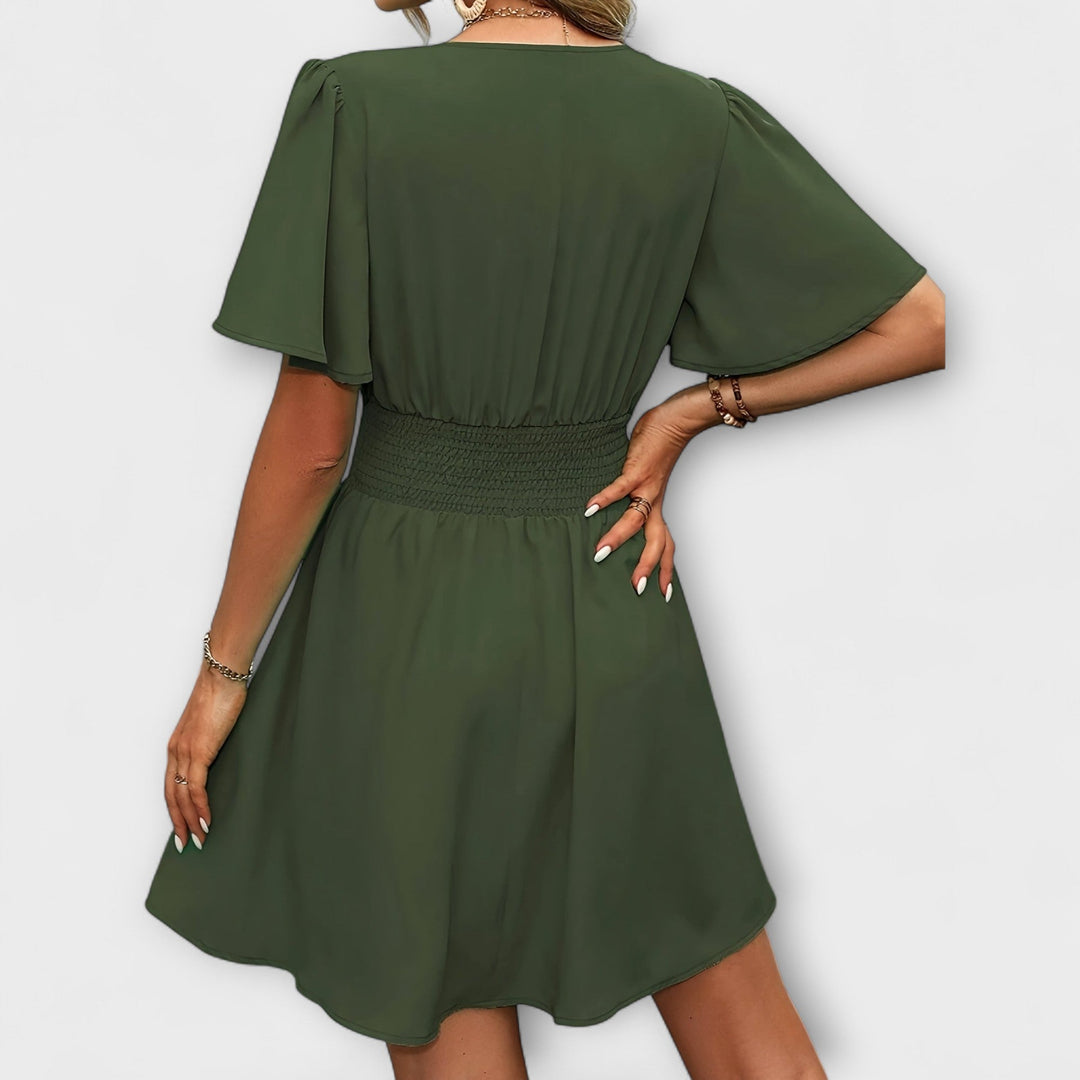 Dušana - Šaty s V-výstřihem a řasením v pase