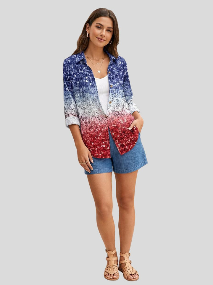 Lýdie - Camisa Degradê Elegance Modrá & Červená