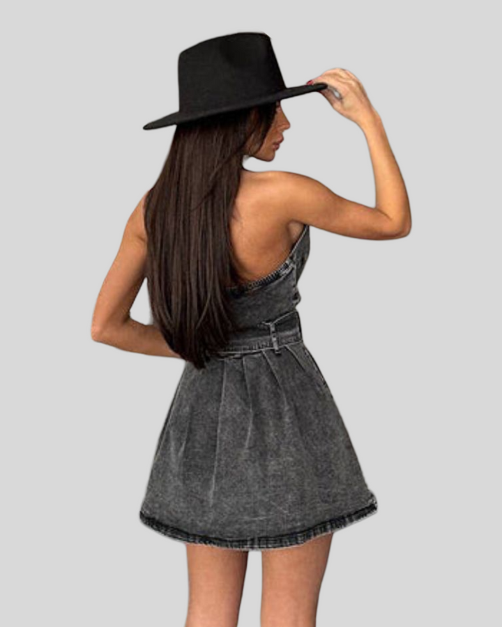 Alicia - Džínové zavinovací šaty bez rukávů s výstřihem do V