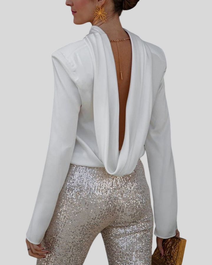 Alisa - Dámská blůza s dlouhým rukávem a odhalenými zády s drapérií