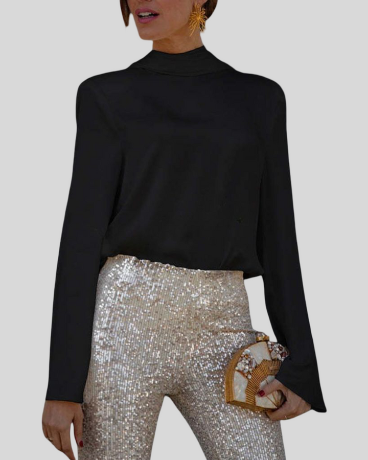 Alisa - Dámská blůza s dlouhým rukávem a odhalenými zády s drapérií