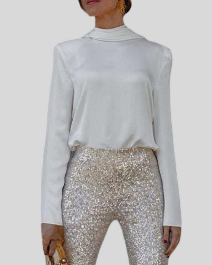 Alisa - Dámská blůza s dlouhým rukávem a odhalenými zády s drapérií