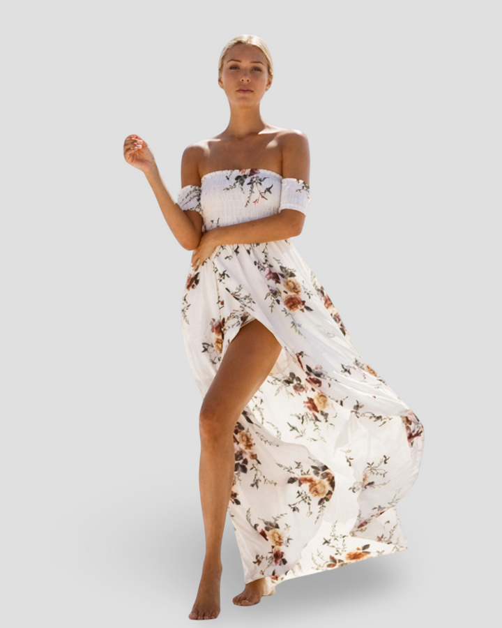 Mia - Dlouhé květinové šaty s odhalenými rameny