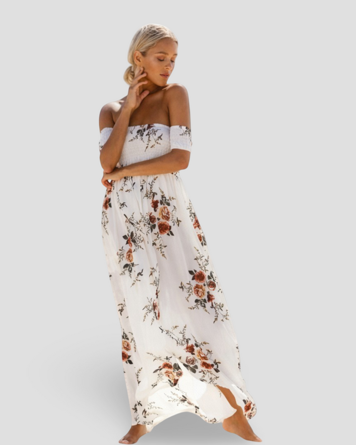 Mia - Dlouhé květinové šaty s odhalenými rameny