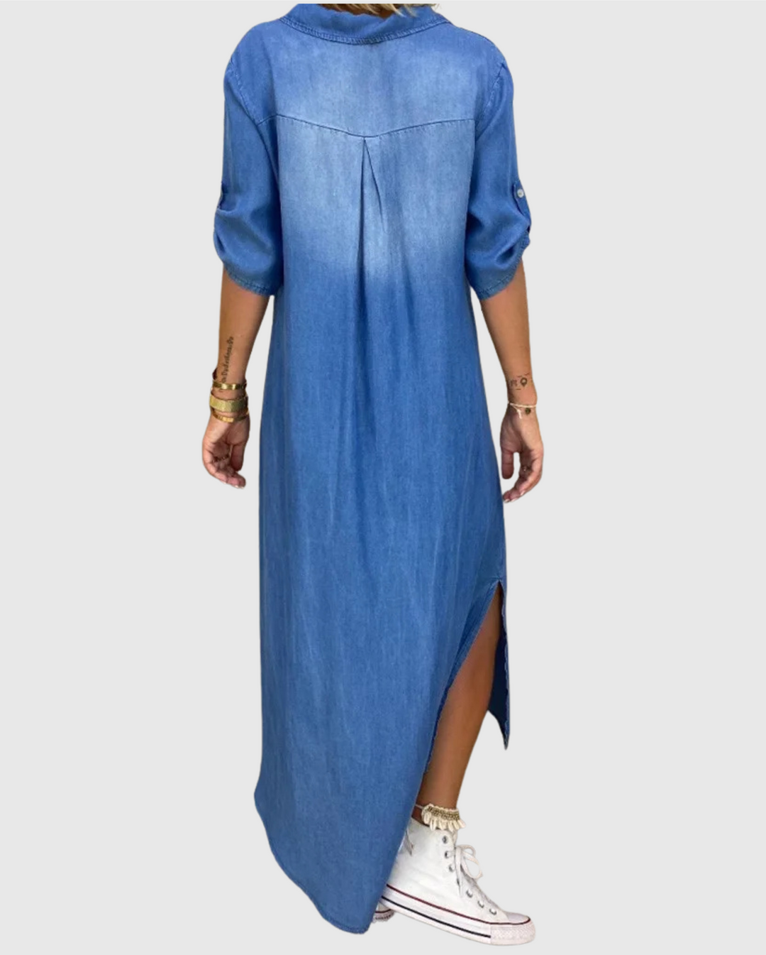 Marta - Dlouhé džínové šaty s bočním rozparkem