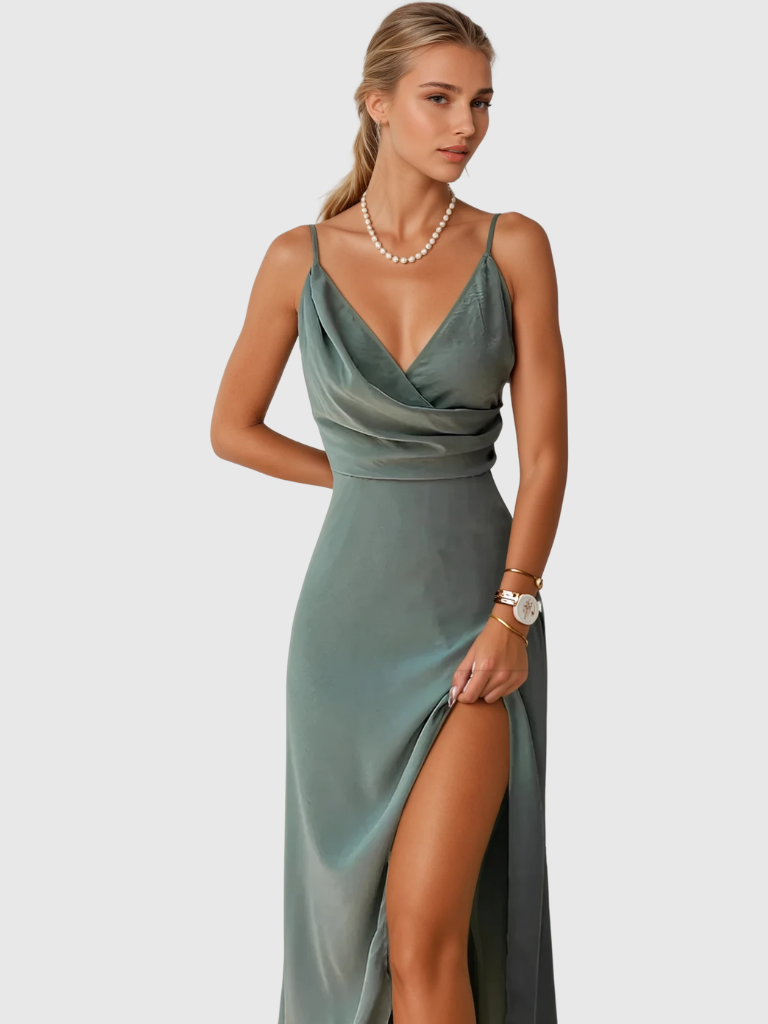 Vlastimila - Saténové šaty s volným výstřihem