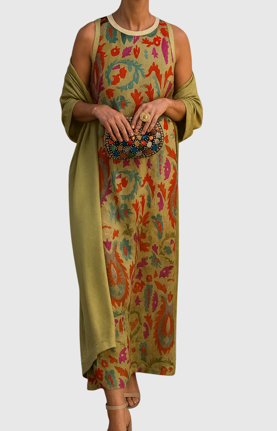 Karin - Elegantní dlouhé šaty s odpovídající šálou pro zvláštní příležitosti.