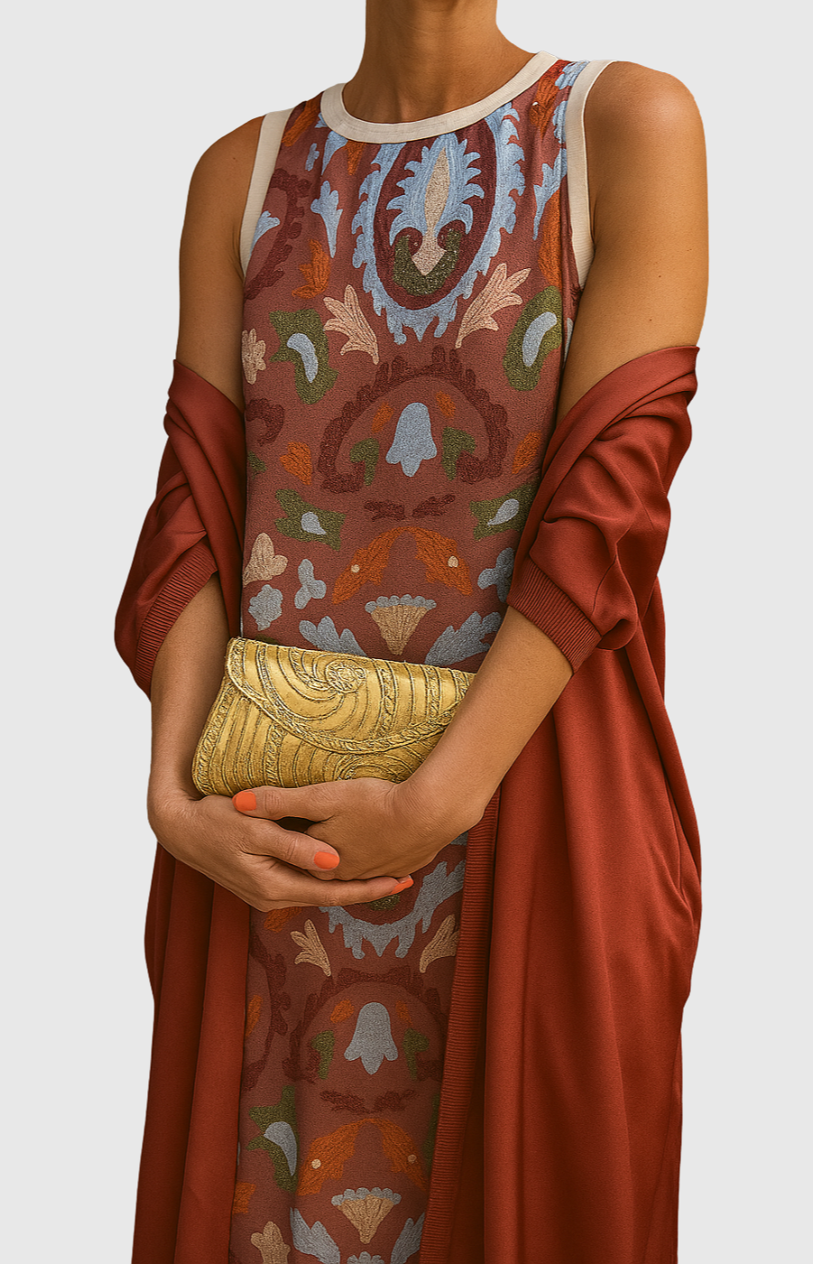 Karin - Elegantní dlouhé šaty s odpovídající šálou pro zvláštní příležitosti.