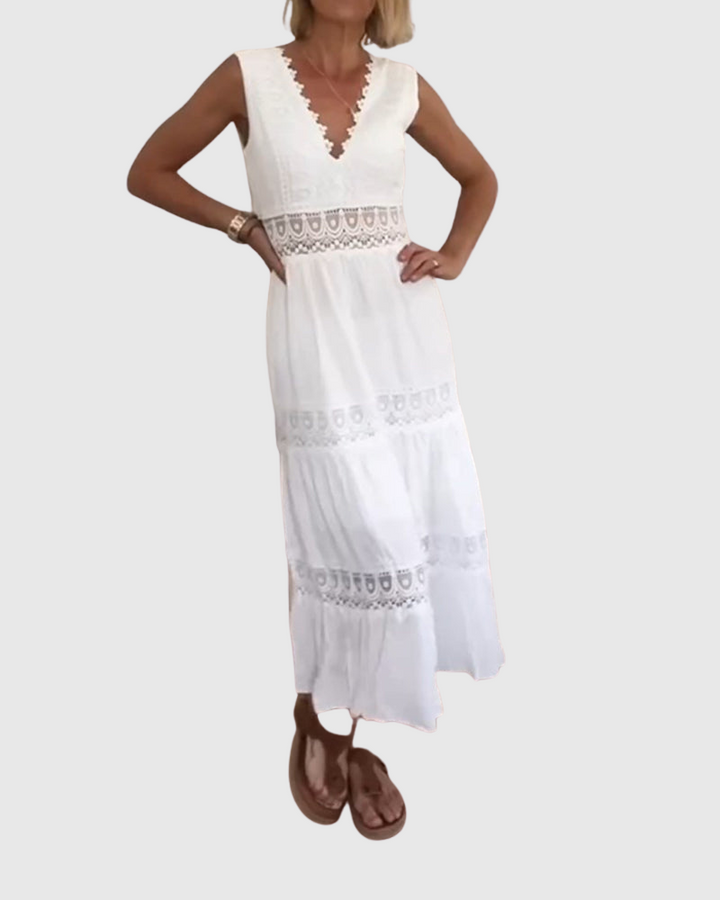 Hedvika - Midi šaty bez rukávů v boho stylu s krajkovými detaily