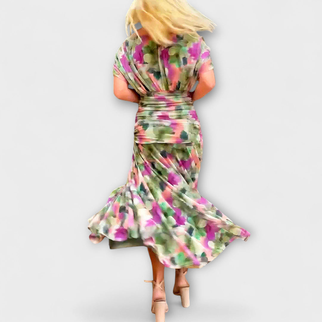 Cecilie – Elegantní maxi šaty s květinovým potiskem a výstřihem do V