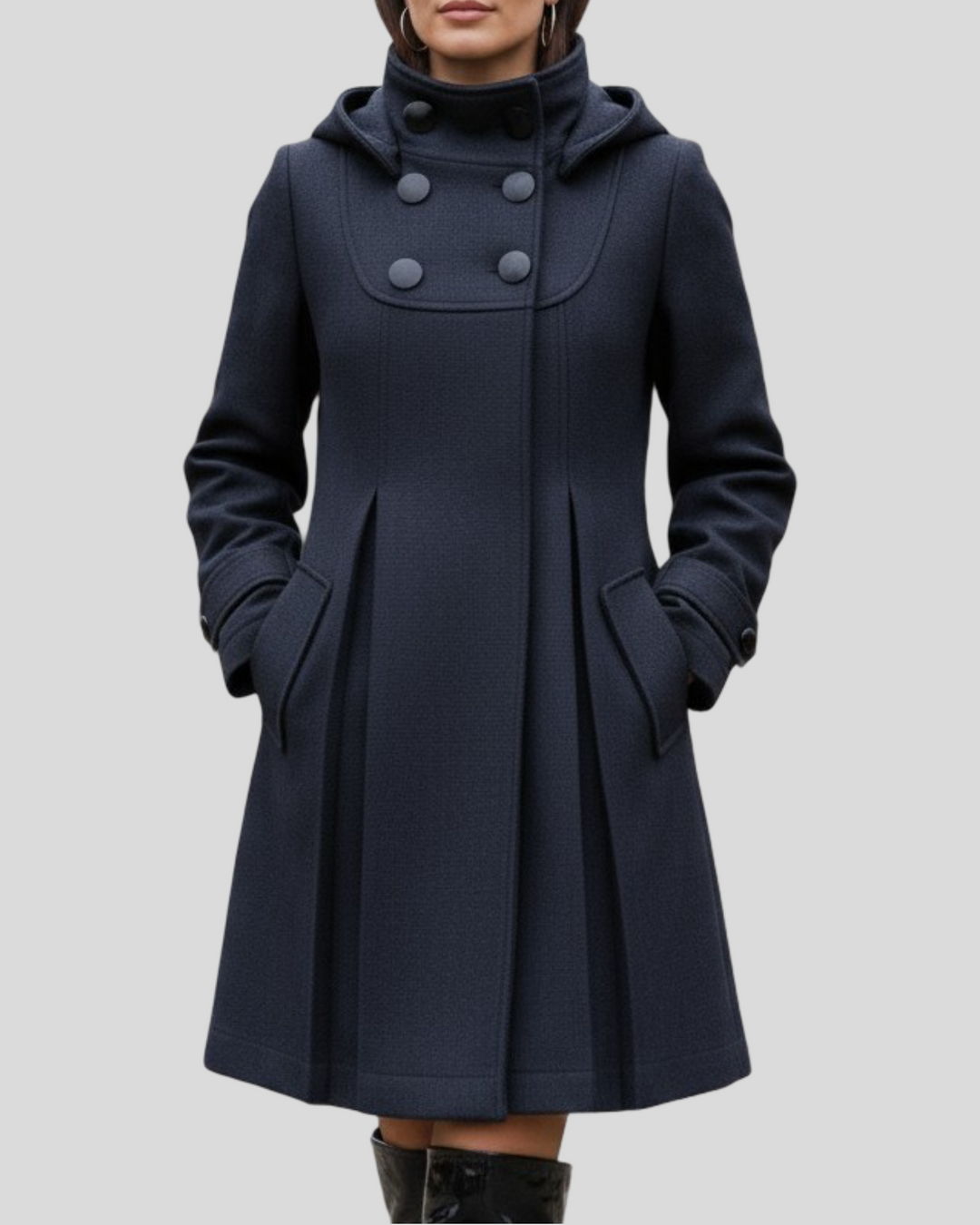 Helena - Klasický kabát s knoflíky a kapucí