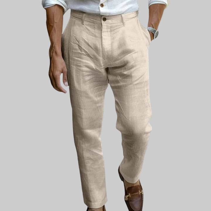 Tino - Lehká lněná kalhoty s plisováním pro muže