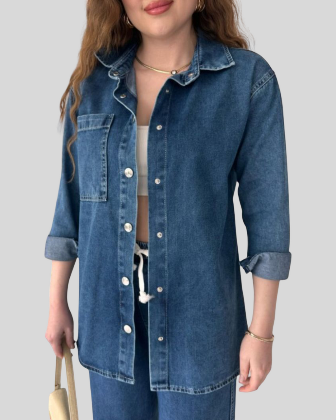 Maika - Sada dvou kusů volných džínů s košilovou bundou