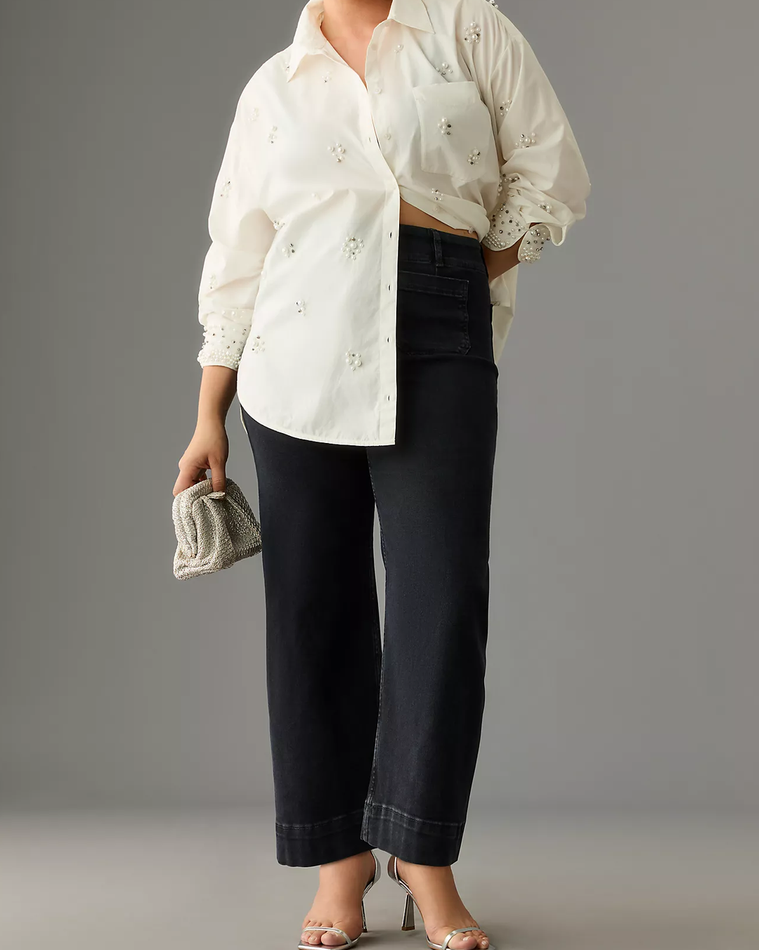 Kornelia - Džínové kalhoty s vysokým pasem a rozšířenými nohavicemi