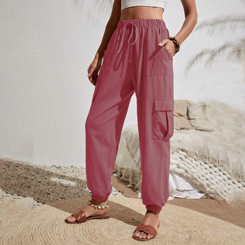 Eliška - Lehká dámská cargo kalhoty s elastickým pasem a šňůrkou