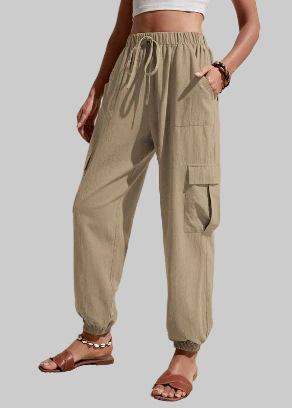 Eliška - Lehká dámská cargo kalhoty s elastickým pasem a šňůrkou