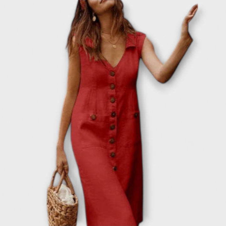 Irena - Halenková šaty bez rukávů vyrobené z bavlny a lnu.