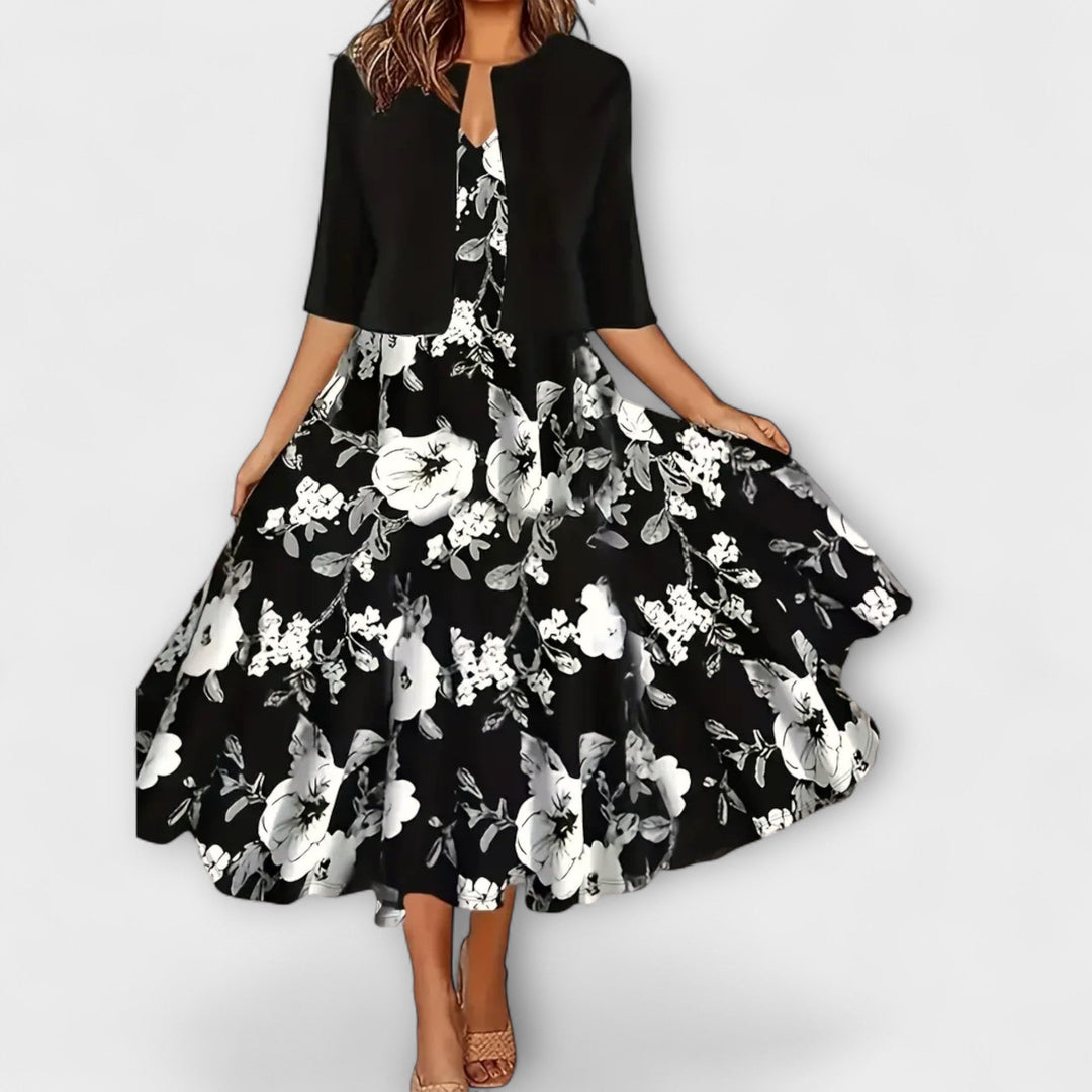 Barbora - Květinové midi šaty s odpovídajícím kardiganem