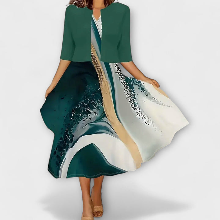 Barbora - Květinové midi šaty s odpovídajícím kardiganem