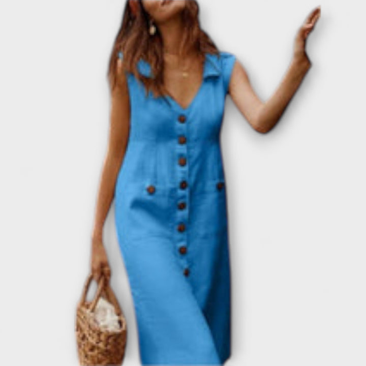 Irena - Halenková šaty bez rukávů vyrobené z bavlny a lnu.