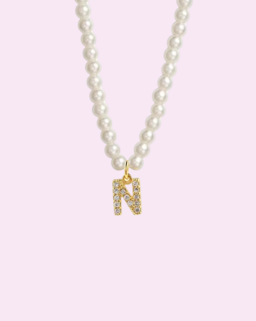 ABC - Náhrdelník s perlami a iniciálou osázenou kamínky